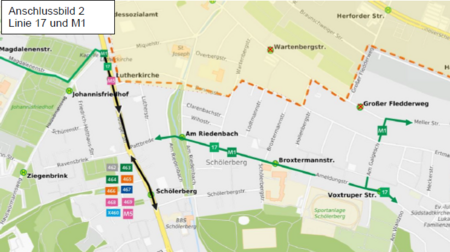 Umleitungsstrecke der Buslinie 17 und M1 in Osnabrück