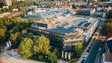 Luftaufnahme Gebäude Stadtwerke in Osnabrück.